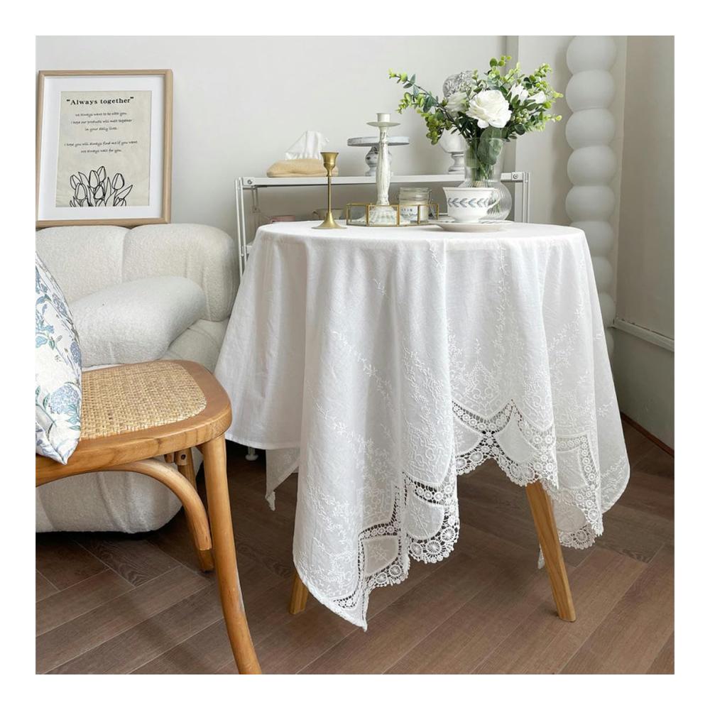 Edle Baumwoll-Tischdecke mit zarter Stickerei für stilvolle Küchendeko - Perfekt für Zuhause Partys und Hochzeiten - Tischdecken & Küchentextilien
