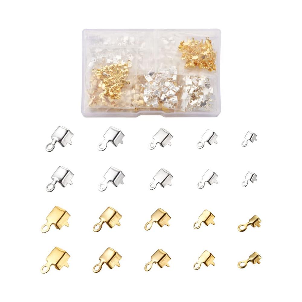 Exklusive Schmuckherstellung 1 Box mit 500 Messing Cup Chain Enden - Strass Cup Chain Verbinder in Silber und Gold 5 Größen für faszinierende Ketten-Akzente bei der Gestaltung von Ohrringen und Charms