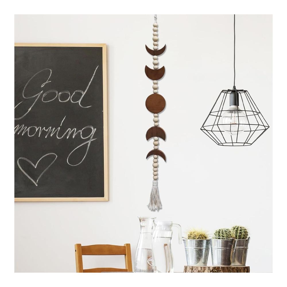 Boho-Mondphasen-Wandskulpturen Kreative Mondzyklus-Wandkunst aus Holz | Vertikale Mondgirlande für stilvolle Wohndekoration | Handgefertigte Boho-Wanddekoration für einzigartiges Ambiente von Caicaicai