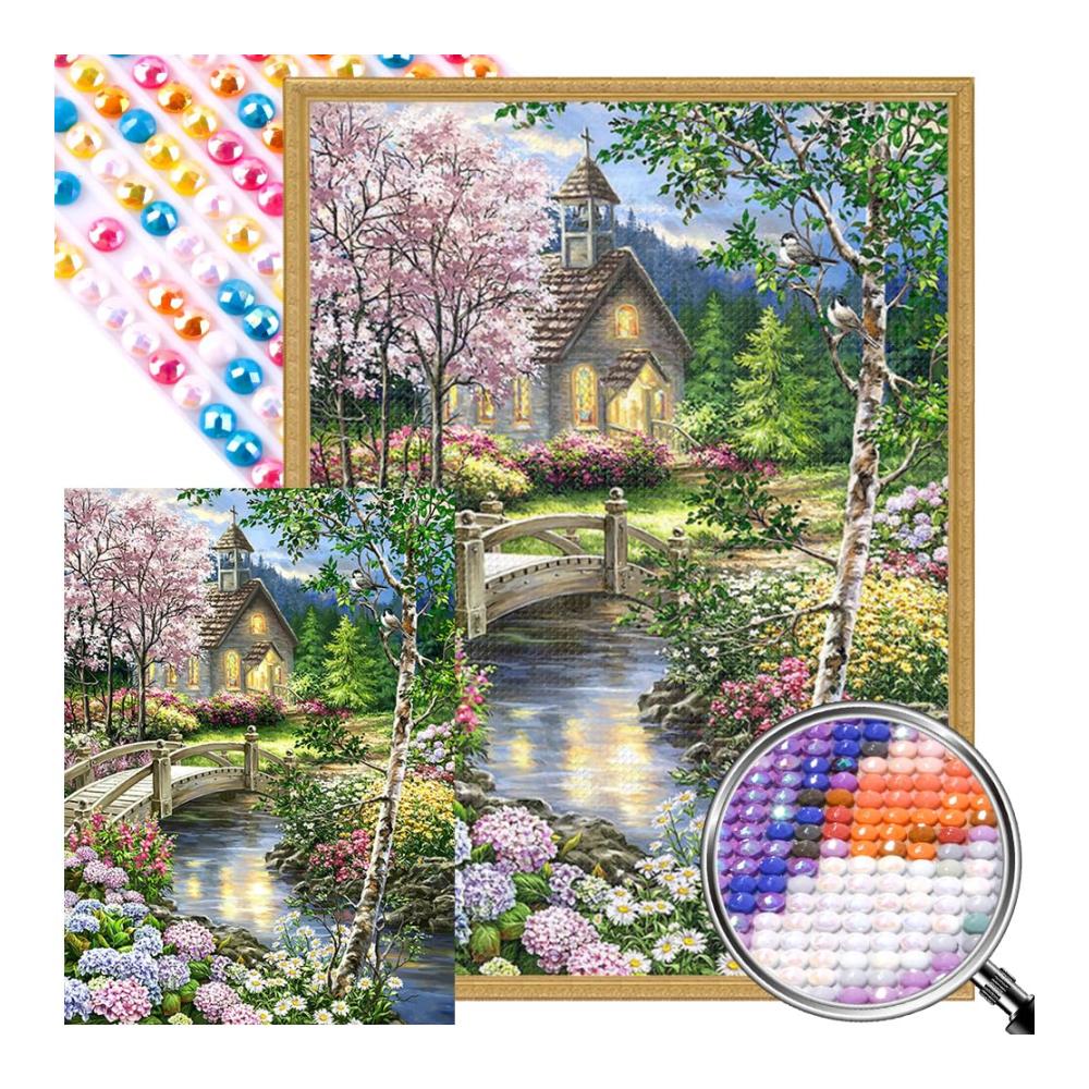 5D-Diamantgemälde Sets Vollständige runde Bohrer teilweise AB idyllische Landschaft 45x60cm - DIY Malerei für kreative Stunden