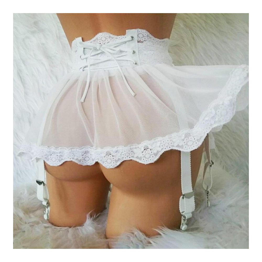 Damen Unterwäscheverschlüsse Verstellbarer High-Waist Minirock mit Spitzenverzierung und Strumpfgürtel - Sexy Dessous für einen verführerischen Look - Inklusive Vierreihigem Geschenk