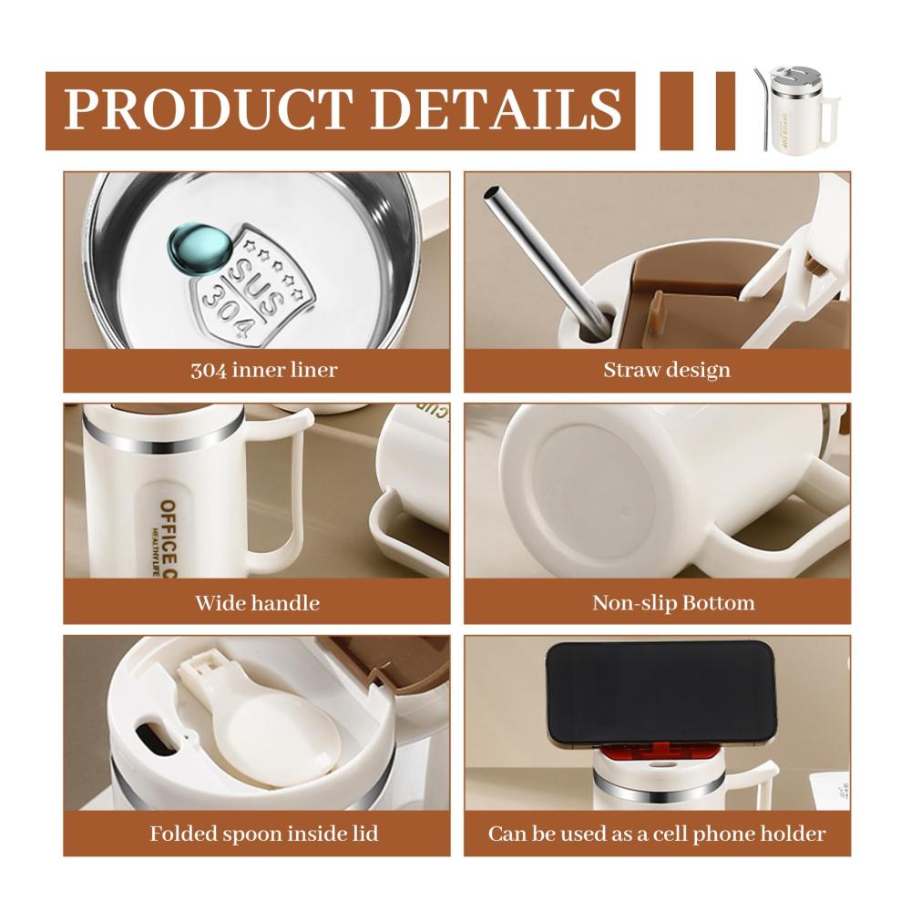 Genießen Sie Ihre Lieblingsgetränke unterwegs! Thermo-Kaffeebecher aus Edelstahl mit Henkel Isolierbecher mit Griff und Strohhalm für heiße und kalte Getränke. Ideal für unterwegs