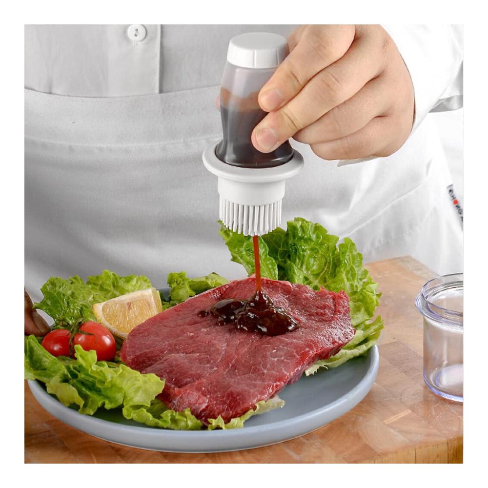 Entdecken Sie den praktischen Essig- & Ölspender Ölspender Flasche Küche mit Verbrühungsschutz Bürste & Grillbehälter in attraktivem Rosa
