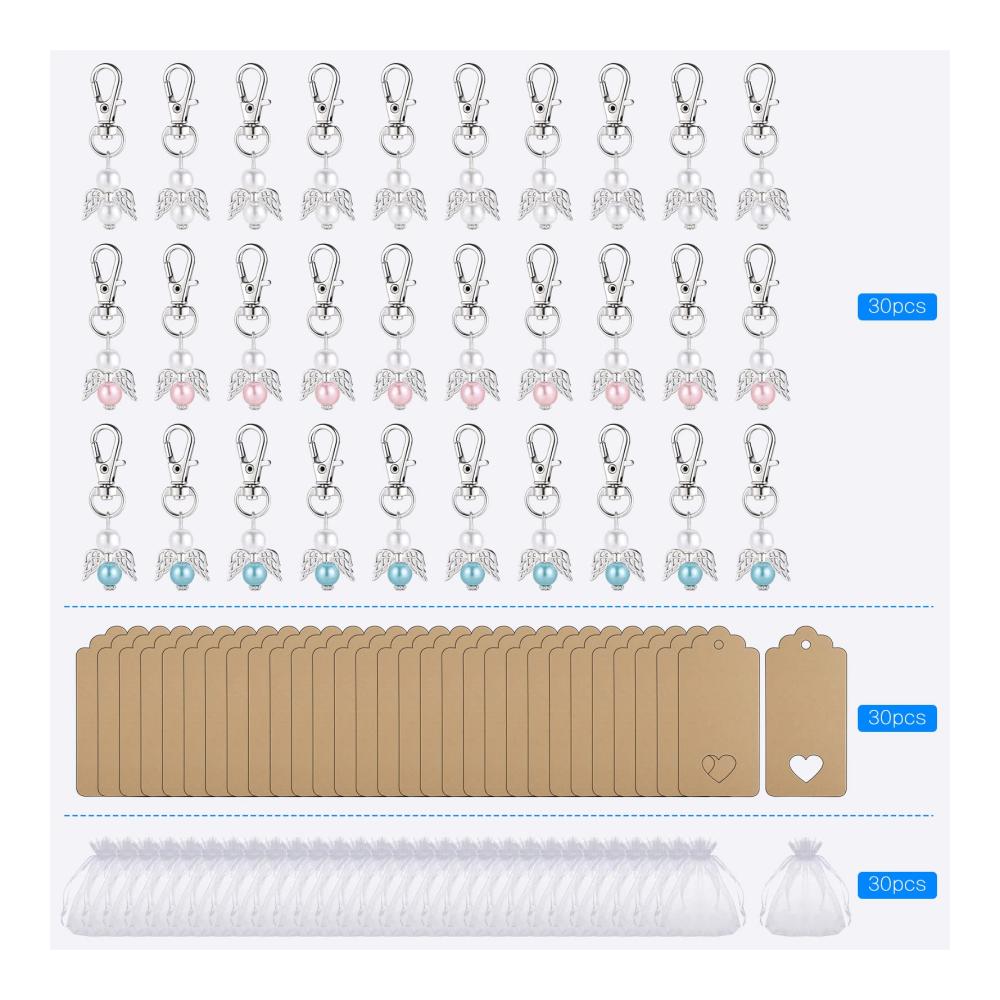 30 Stück Schutzengel Anhänger Schlüsselanhänger-Packs Perfekte Gastgeschenke für Taufe Hochzeit Party & Weihnachten. Inklusive Organza- und Kraftpapierbeuteln