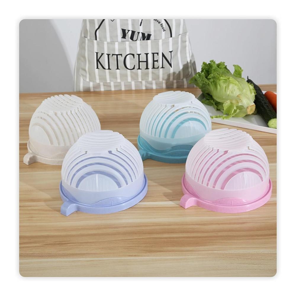 Multifunktionale Salatschleudern-Schüssel Schnell-Salatschneider mit Gemüsezerkleinerer und Würfelschneider – Beige Farbe