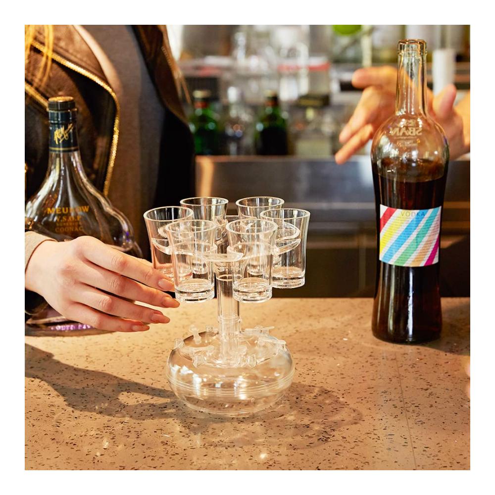 Hochwertiges Set 6 Schnapsglasspender mit multifunktionalem Halter - Idealer Weinspender Cocktail Spender & Shot Spender - Perfekt für Saft Likör & verschiedene Getränke - Praktisches Schnapsglas Set