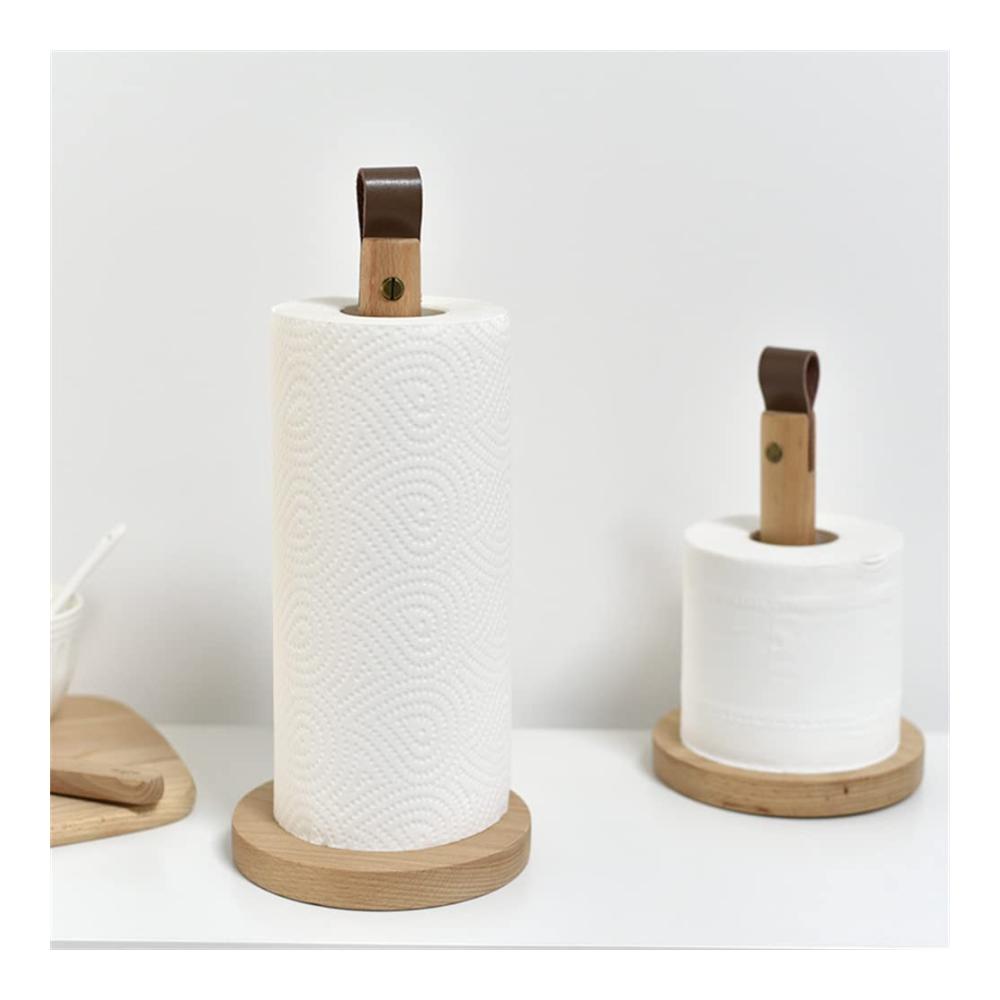 Holz Rollenhalter Stilvolle Papierhandtuchhalterung & Rack für Küche & Büro - Platzsparender stehender Dispenser für Tisch & Schrank - Praktisches Papierhandtuchregal & Halter mit stabiler Basis