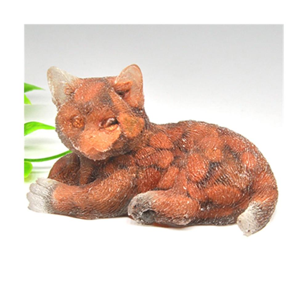 Entspannende Katze Trommelstein Statue - Zimmerbrunnenzubehör für harmonische Wohnkultur - Natürlicher Edelstein Sand Reiki Kristalle - Handgefertigte Steinfigur mit beruhigender Wirkung - Ideales Deko-Accessoire (Farbe Rot Goldstein Größe 1 Stück