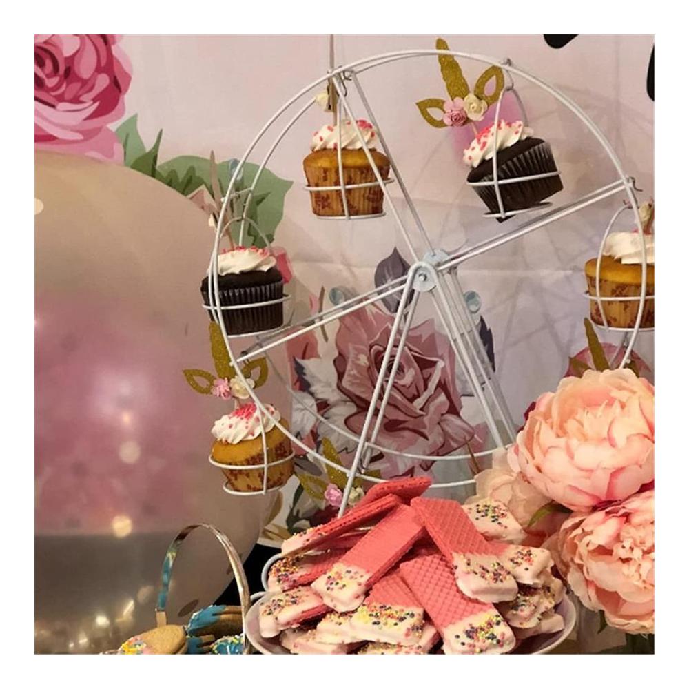 Zauberhaftes Riesenrad Cupcake-Ständer Karussell in Weiß | Drehbarer Metallhalter für Desserts ideal für Kindergeburtstage & Hochzeiten | Perfektes Geschenk für Geburtstage und