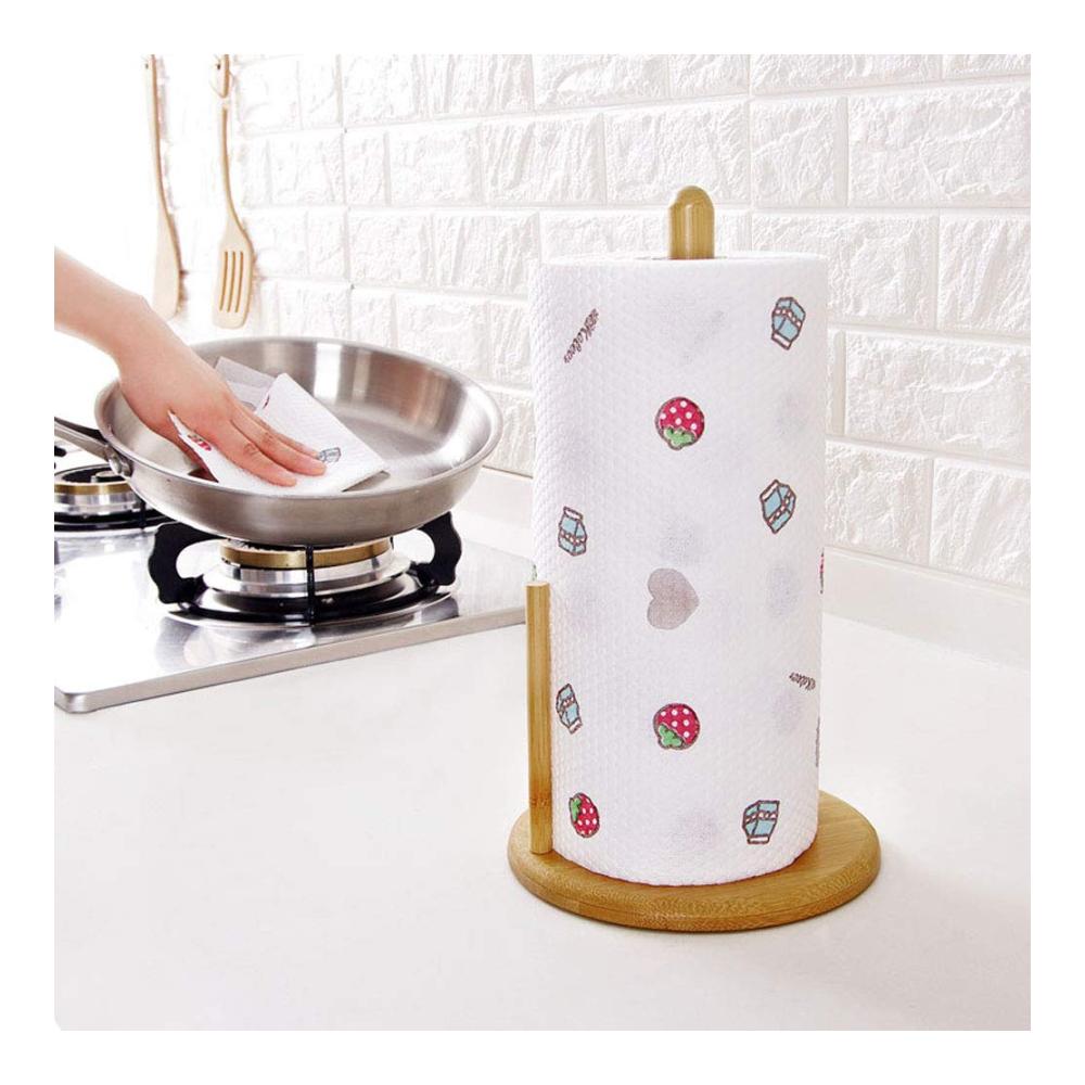 Attraktiver Küchenrollenhalter Stilvolles Design mit Holzbasis | Praktischer Standhalter für Küchenrollen | Leichtes Abreißen | Ideal für Standard- und Papierrollen | Ø16x30 cm | Natürliches Flair
