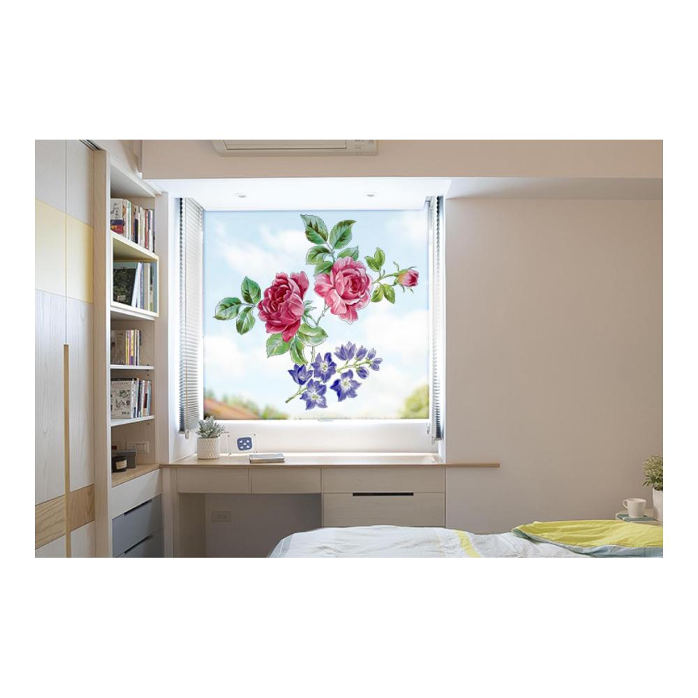 Moderne Fensterfolie in Lila und Rosa mit Pfingstrosenmuster | Blickschutz und stilvolle Dekoration | Selbsthaftend und leicht anzubringen | Sichtschutzfolie für Fenster in Home Office und mehr | 4P/58x60cm