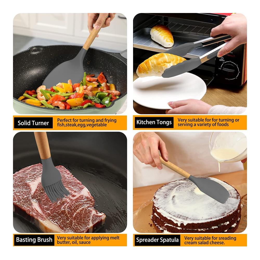 Premium Pfannenwender Set aus hitzebeständigem Silikon - 5-teiliges Küchenutensilien-Set für müheloses Kochen & Backen - Antihaft-Spachteln