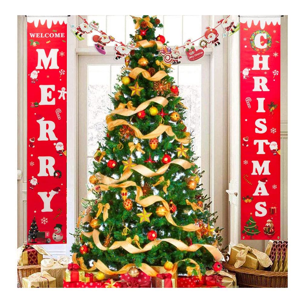 Fröhliche Weihnachten Banner - Festlicher Neujahrsgruß 31 x 180CM aus strapazierfähigem Polyester - Weihnachtsmann & Co. - Ideale Veranda Dekoration - Weihnachtliches Hängeschild für besondere Feststimmung