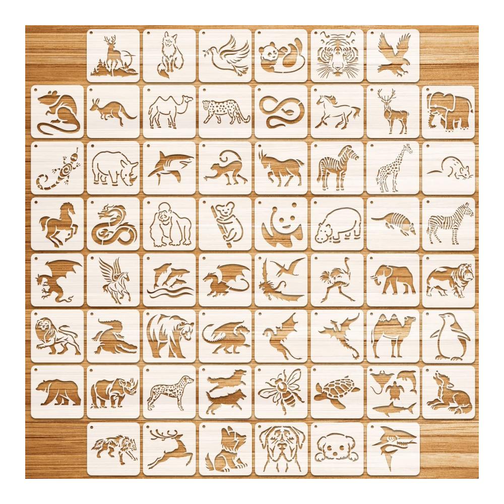 Kreatives Zeichnen leicht gemacht OOTSR 60-teiliges Set mit Schablonen für Tiere & Typografie - DIY-Malschablonen für Wildtiere Meeresleben Drachen. Ideal für Scrapbooking Holzmöbel und Leinwanddekoration