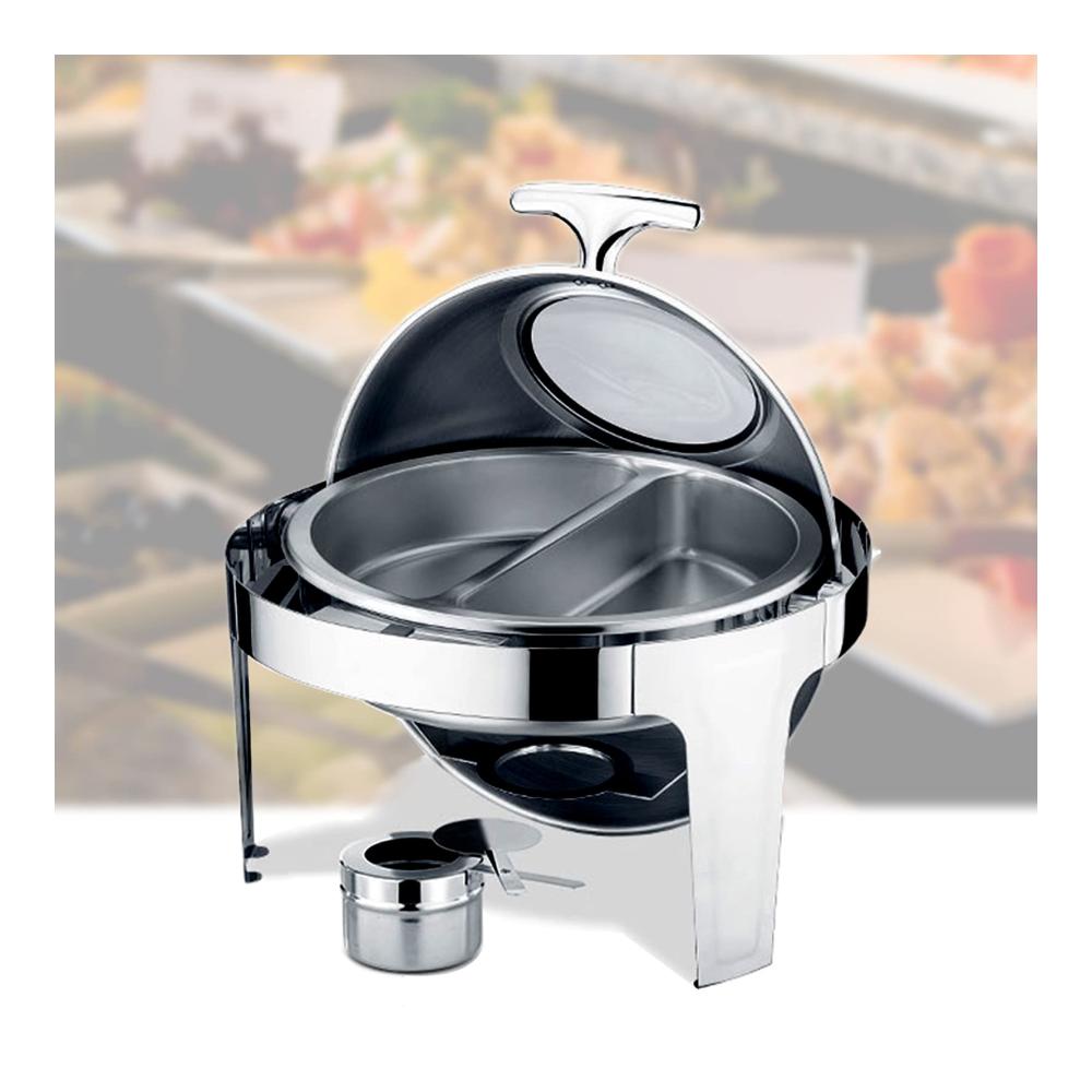 Entdecken Sie die Eleganz Stövchen & Speisewärmer - Innovatives Chafing Dish Warmhaltegerät mit 6L Fassungsvermögen Edelstahl-Rundbehälter und Rolldeckel. Perfekt für stilvolles Servieren und warmhalten