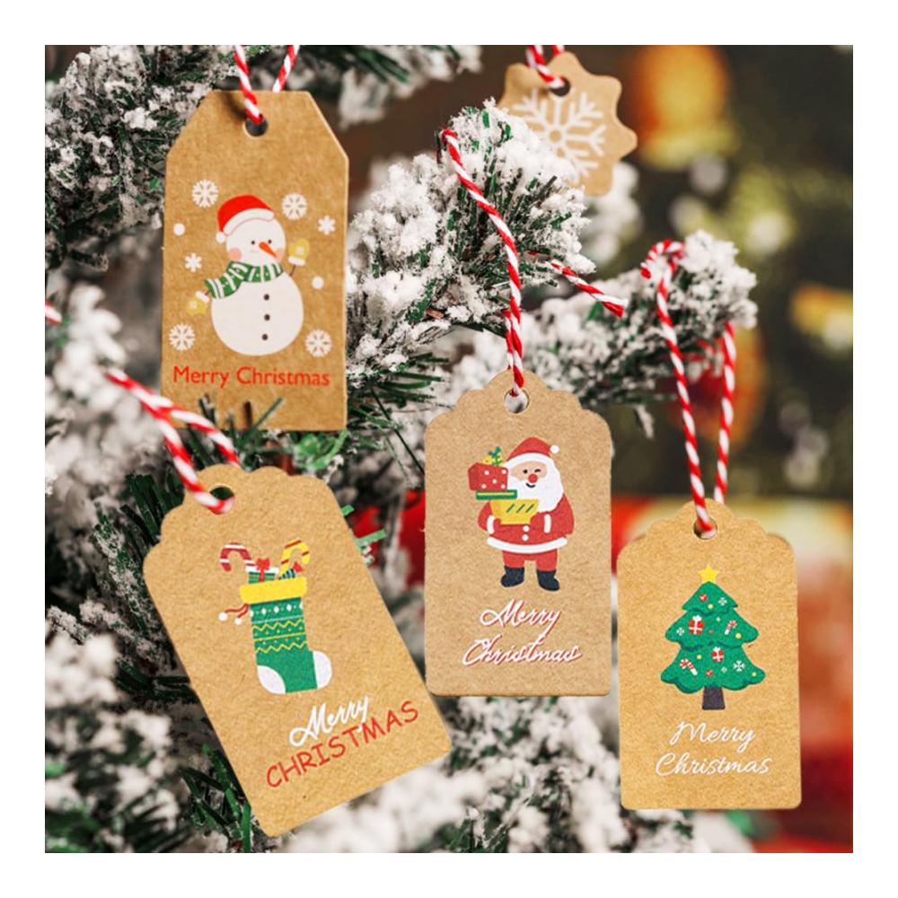 Entzückende Weihnachts-Geschenkanhänger 100er Pack mit Kraftpapieranhängern und 2 Rollen Schnur für mühelose Weihnachtsdekoration und Geschenk