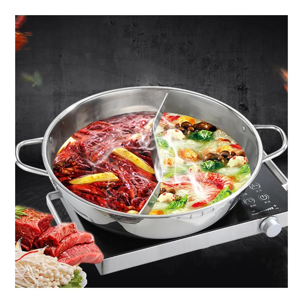 Edelstahl-Shabu-Hot Pot Set | 2-Fächer Chinesischer Suppentopf | 11 Zoll Induktions-Ramen-Kocher | Hochwertiges Kochgeschirr für Gasherd | Töpfe & Pfannen für köstliche Küchenerlebnisse