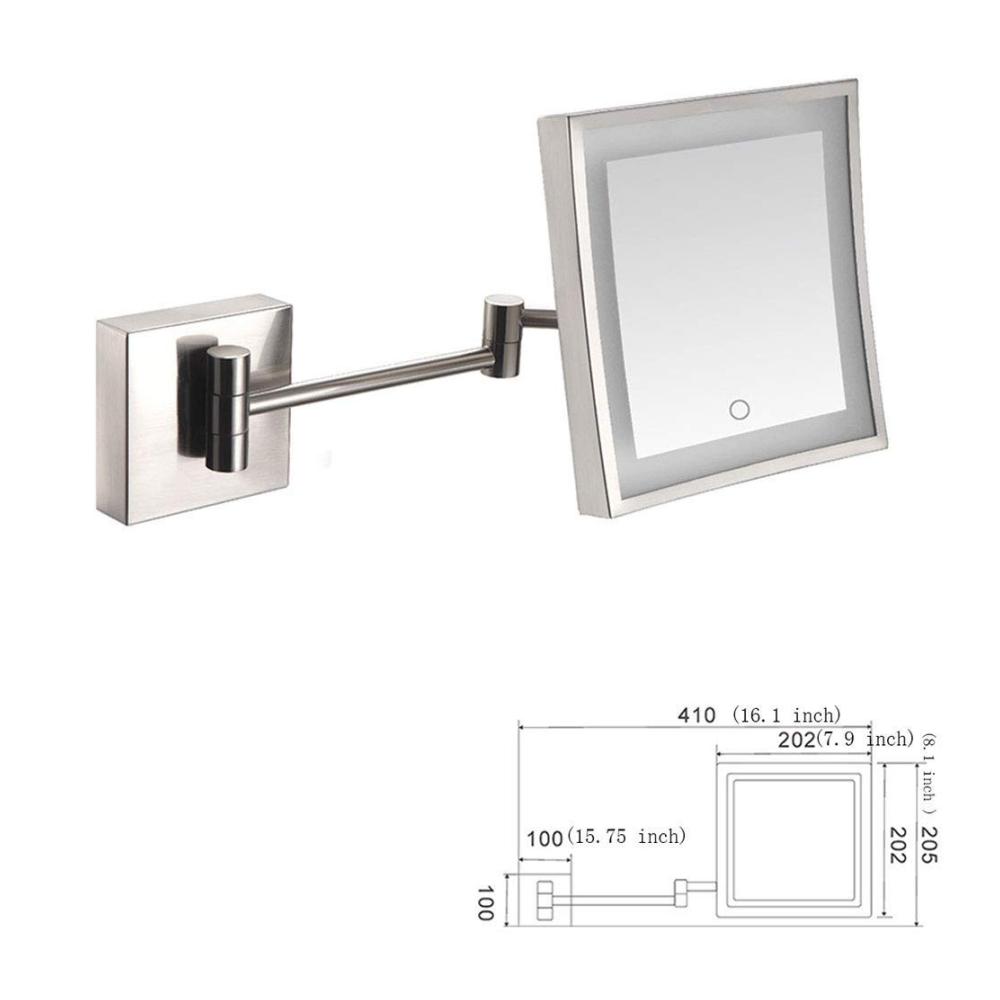 Erleben Sie Perfektion 3X LED-Wand-Kosmetikspiegel aus Edelstahl mit Touchscreen 360-Grad-Schwenkrotation 8 Zoll quadratisch für Badezimmer. Ihr Beauty-Must-Have! (Farbe Nickel Größe USB