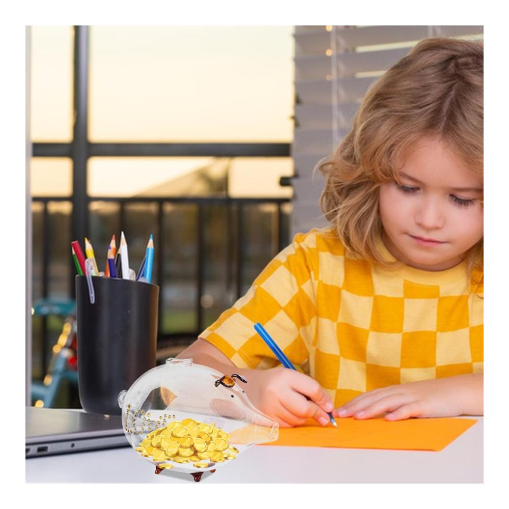 Niedliche Schweinchen-Münzbank | Kinder Sparbüchse mit Goldbohnen-Vorratsglas | Tierspielzeug Spardose für Mädchen | Handgefertigtes Glashandwerk | Geld sparen mit Stil