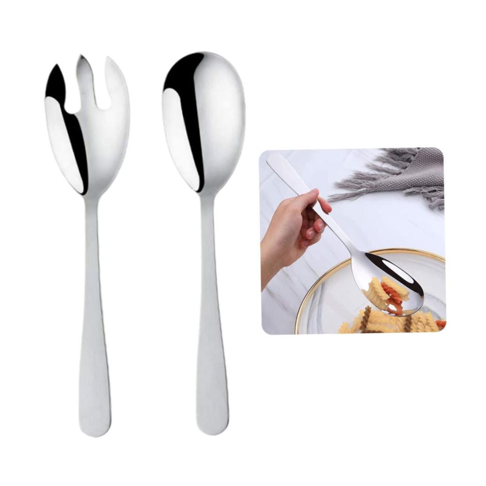 Entdecken Sie die Eleganz des Essens Salatbesteck Edelstahl-Set für stilvolle Präsentationen - 12 Zoll Salatlöffel und Gabel - Perfekte Servierutensilien für öffentliche Veranstaltungen und zu Hause