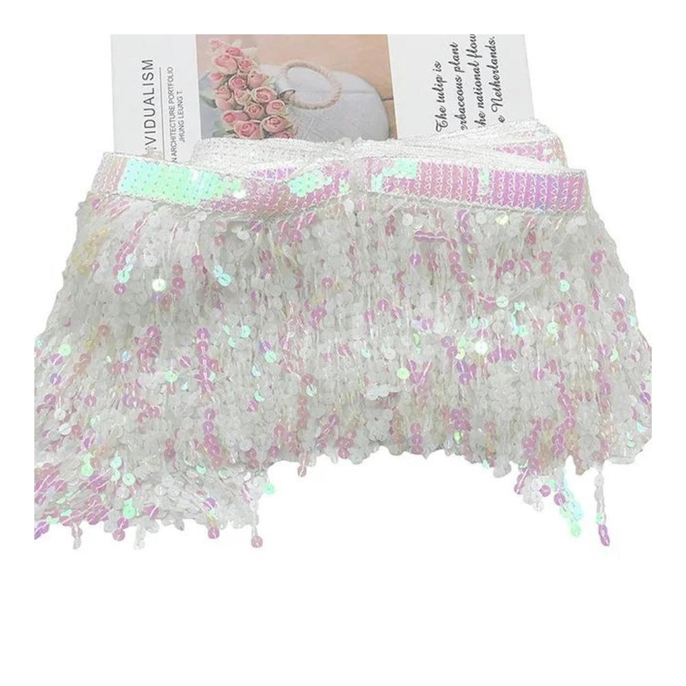 2/4 Yards 15 cm Weiße Pailletten-Quasten-Spitze Fransen-Borten Band DIY - Handgefertigte Dekoration für Tanzkleider und mehr - Elegantes Zubehör für beeindruckende