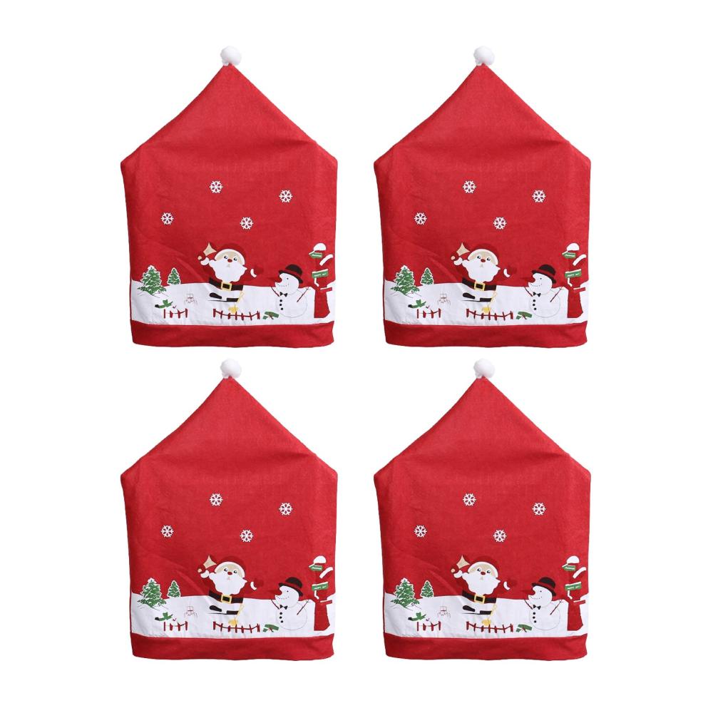 4er Set Niedliche Weihnachts-Stuhlhussen mit Roten Weihnachtsmannmützen für Festliche Esszimmer-Dekoration - Perfekte Hussen für Weihnachtsfeiern und Urlaubssitzungen - Robuste und Stilvolle Stuhllehnenbezüge