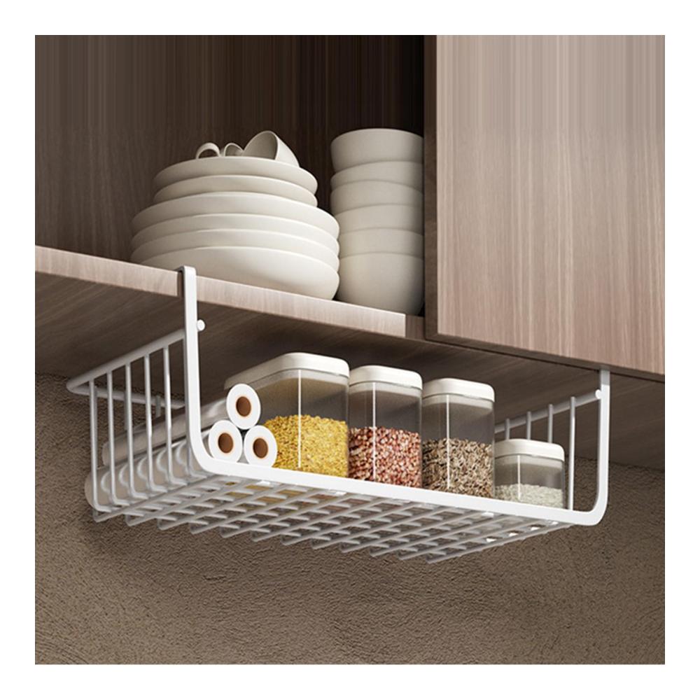 Maximale Organisation Hängender Metall-Aufbewahrungskorb unter dem Regal | Multifunktionaler Schrankkorb für Küche Büro Speisekammer Schreibtisch | Platzsparender Organizer (L schwarz