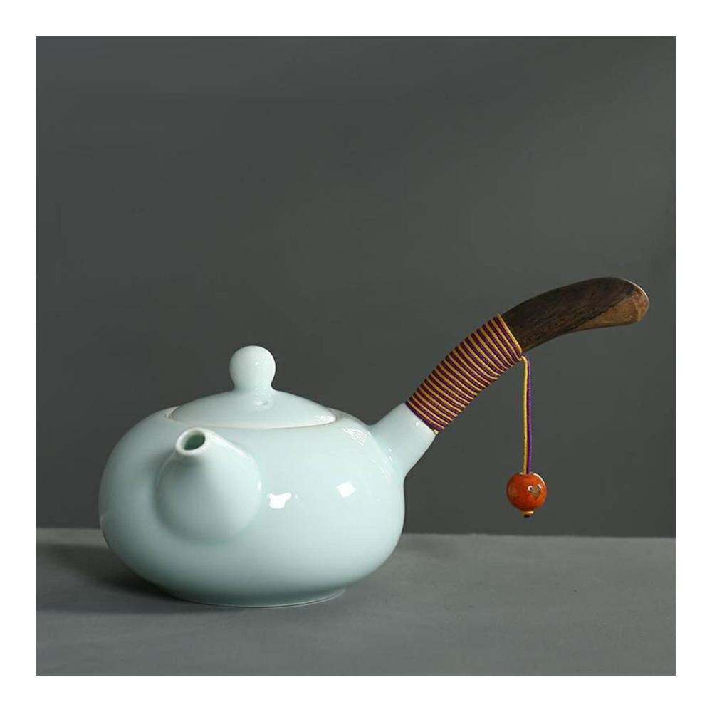Kung Fu Tee Set Handgefertigte Celadon-Teekanne (220ml) mit Holzgriff - Ideal für schwarzen & grünen Tee - Kleine Keramikteekanne