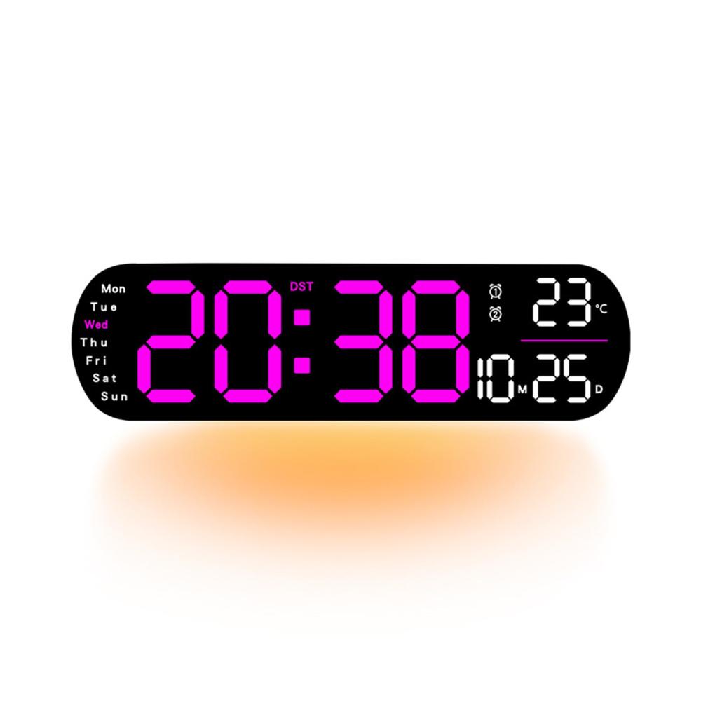 Digitale Wanduhr 35cm LED Großdisplay | 9 Helligkeitsstufen | Woche & Temperatur | Speicherfunktion | Rosa | Ideal für Küche Wohnzimmer Schlafzimmer & Büro | Moderne Wanduhren