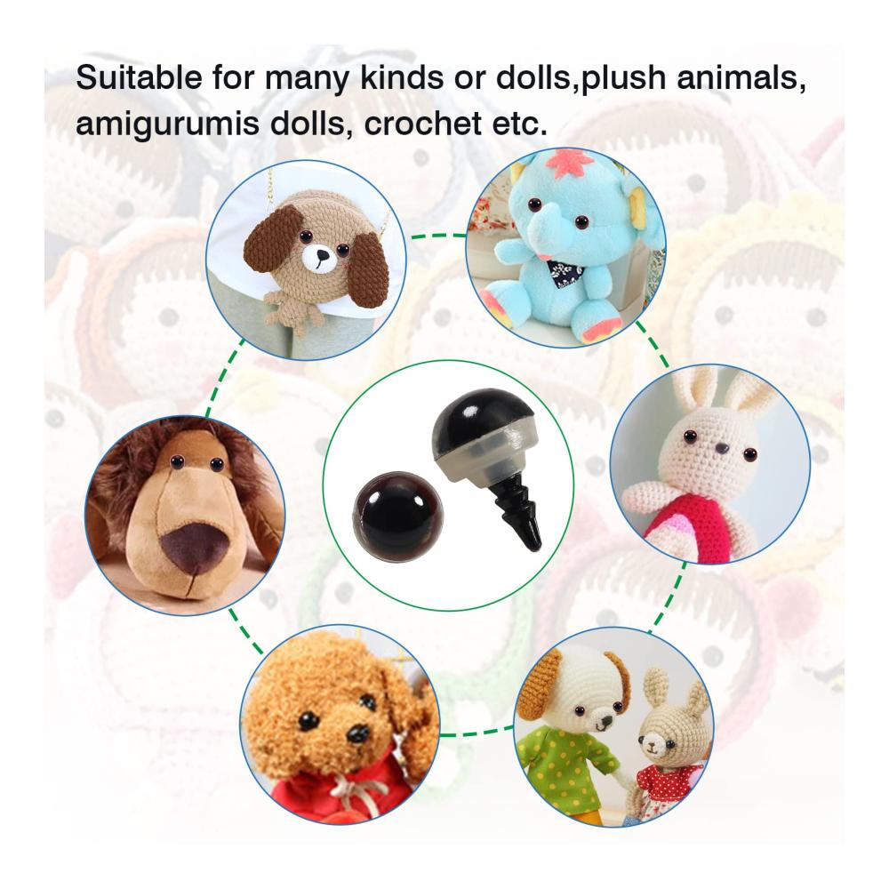 150 Stück hochwertige Augen 10mm Sicherheitsaugen für Puppen Teddys & mehr - Braune Kunststoffaugen mit Unterlegscheiben für DIY Amigurumis & Häkeltiere - Bastelmaterial für kreative Projekte