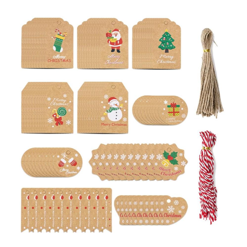 Entzückende Weihnachts-Geschenkanhänger 100er Pack mit Kraftpapieranhängern und 2 Rollen Schnur für mühelose Weihnachtsdekoration und Geschenk