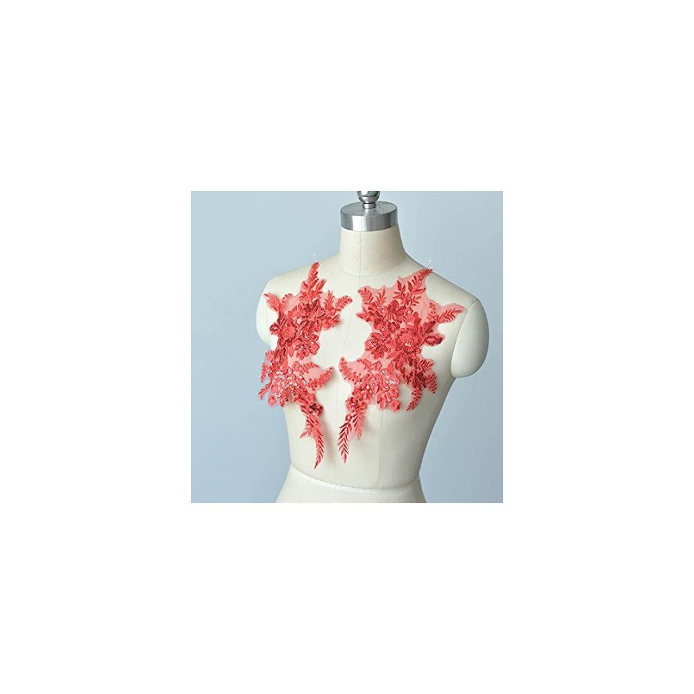 Entzückende Hochzeitskleid Verzierungen HONGYO 1 Paar Bestickte Spitze Stoffblumen-Patches - DIY Spitzenapplikationen in Grün Schwarz & Weiß