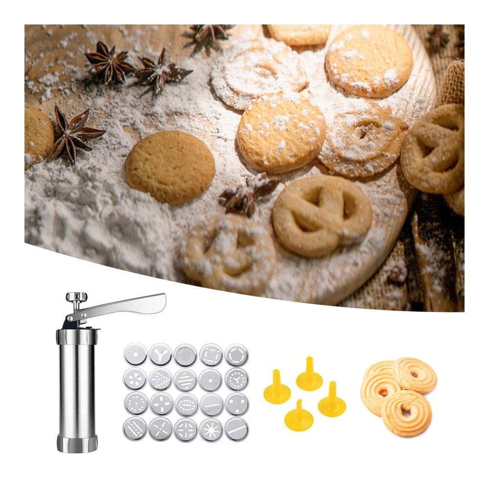 Professionelle Gebäckpresse Backen Sie mühelos perfekte Kekse! | Edelstahl-Kekspresse-Set mit 20 Spritzmustern und 4 Zuckerguss-Tipps für köstliche Kreationen