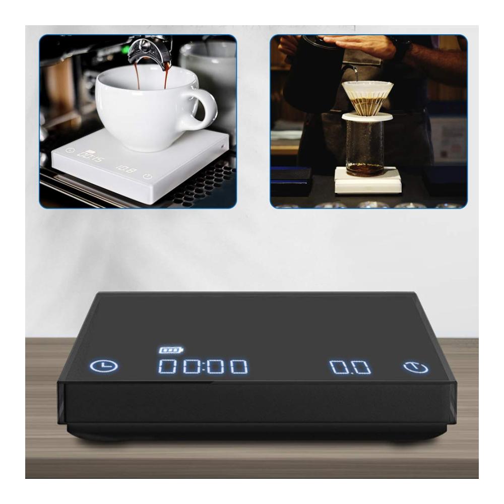 Präzise Kocherlebnisse Digitale Küchenwaage mit Timer für Espresso & Filterkaffee | Elektronische Waage 2KG 0.1g Schwarz