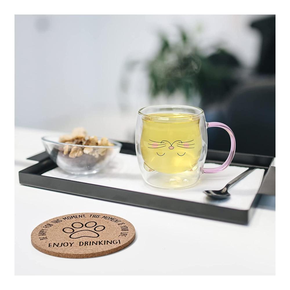 Exquisite Doppelwandige Kaffee- & Teegläser Set – Stilvolle Thermogläser mit Henkel & Untersetzer für Genussmomente – Perfekte Geschenkidee für Frauen & Kinder zu Geburtstag Weihnachten & Valentinstag