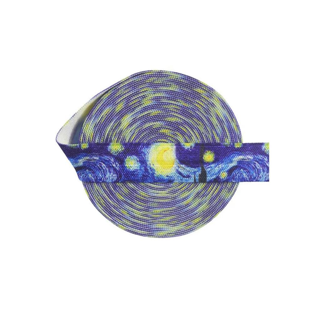 5/8 15mm Sternenhimmel-Muster elastische Bänder zum Nähen - Hochwertiges Spandex-Satin Stirnband-Haargummi-Set - 2/5/10 Yards