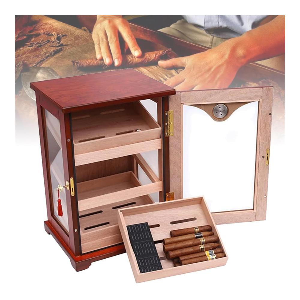 Premium Zigarren-Humidor aus Zedernholz | Digitales Hygrometer & Feuchtigkeitsgerät inklusive | Platz für 100 Zigarren | Ideales Barzubehör-Geschenkset für Zigarrenliebhaber