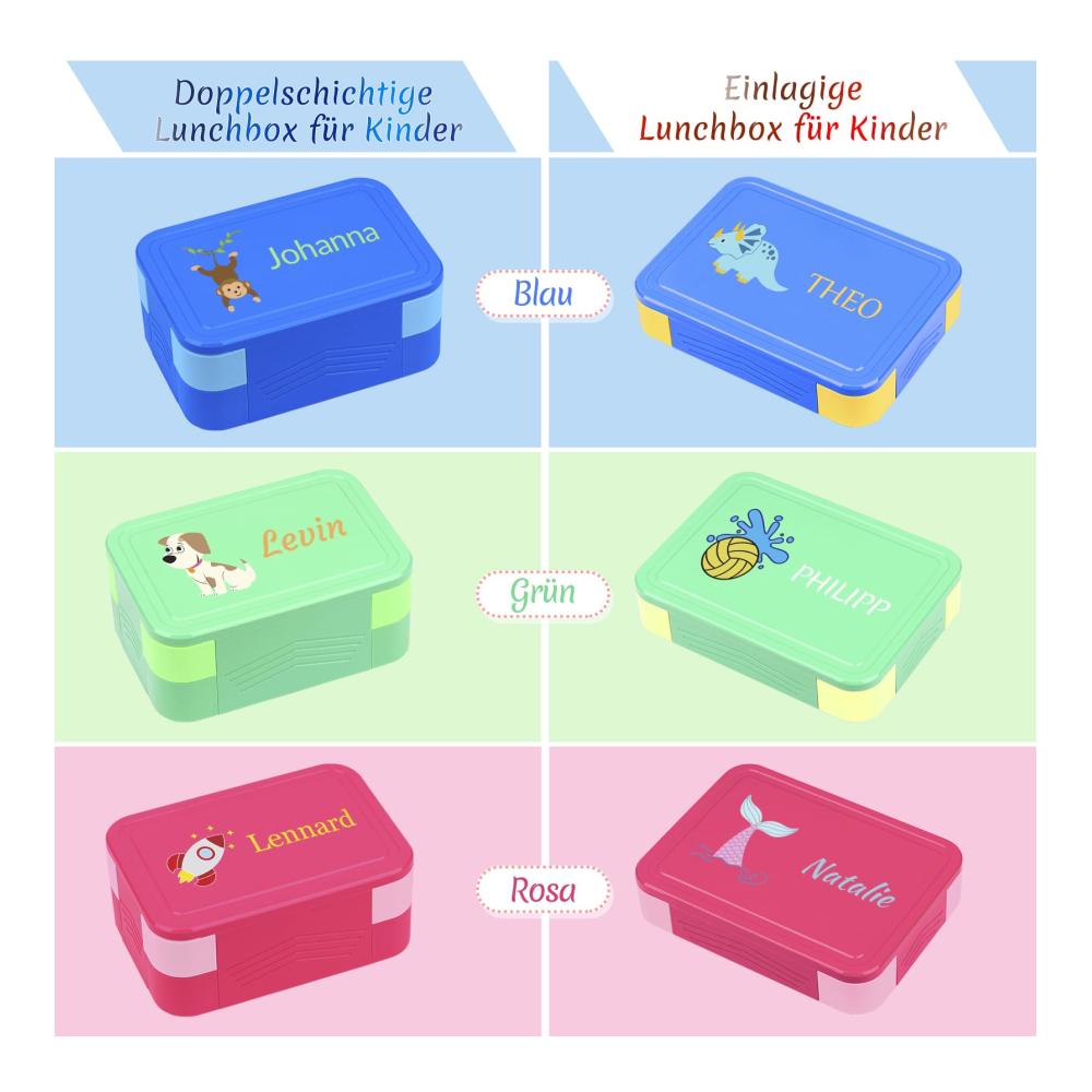 Premium Lunchbox für Kinder mit personalisierter Namensgravur | Auslaufsicher und BPA-frei | Brotdose mit Fächern für Schule und Kindergarten | 62 Muster zur Auswahl | Mädchen und Jungen | 1330ml Kapazität | Ideale Jausenbox für Kita und unterwegs