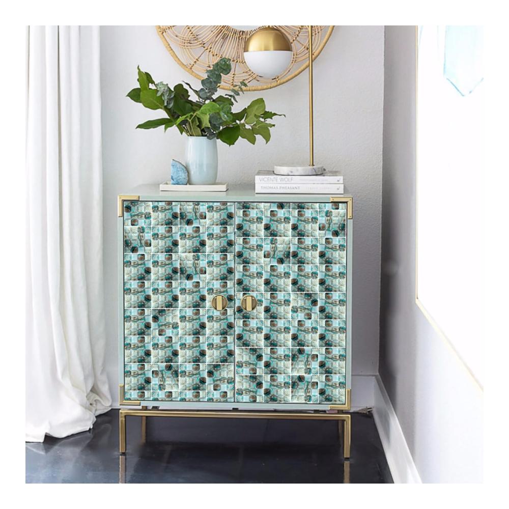 Selbstklebende Fliesenaufkleber 10x10cm Mosaik in Grün & Weiß - Vinyl Fliesenfolie für Küche und Bad wasserfest - DIY Wand- & Treppenveredelung (10 Stück