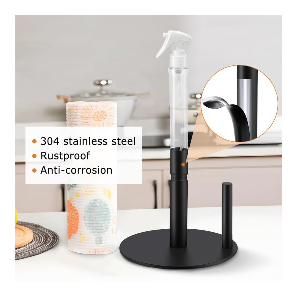 Hochwertiger Rollenhalter aus schwarzem Edelstahl | Küchen- & Make-up-Tuchspender | Vertikaler Papierhandtuchhalter für Handwäsche | Platzsparender Sta-Rack-Ständer | Standfest & praktisch