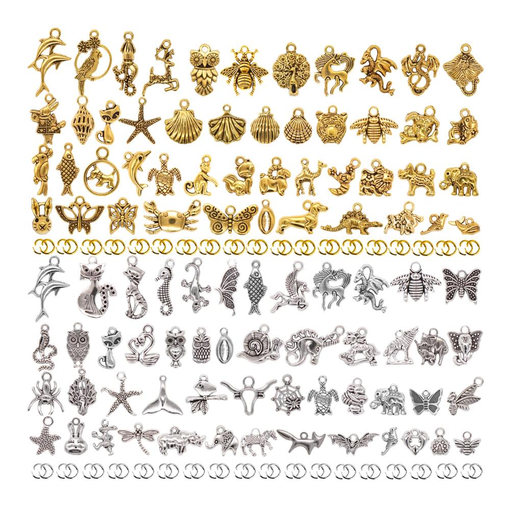 DIY Schmuckherstellungs-Sets Charms Anhänger mit Open Jump Rings für Armband Halskette und Ohrschmuck. Perfekt für Weihnachts- und Urlaubsdekorationen! 200 Stück in Silber & Gold