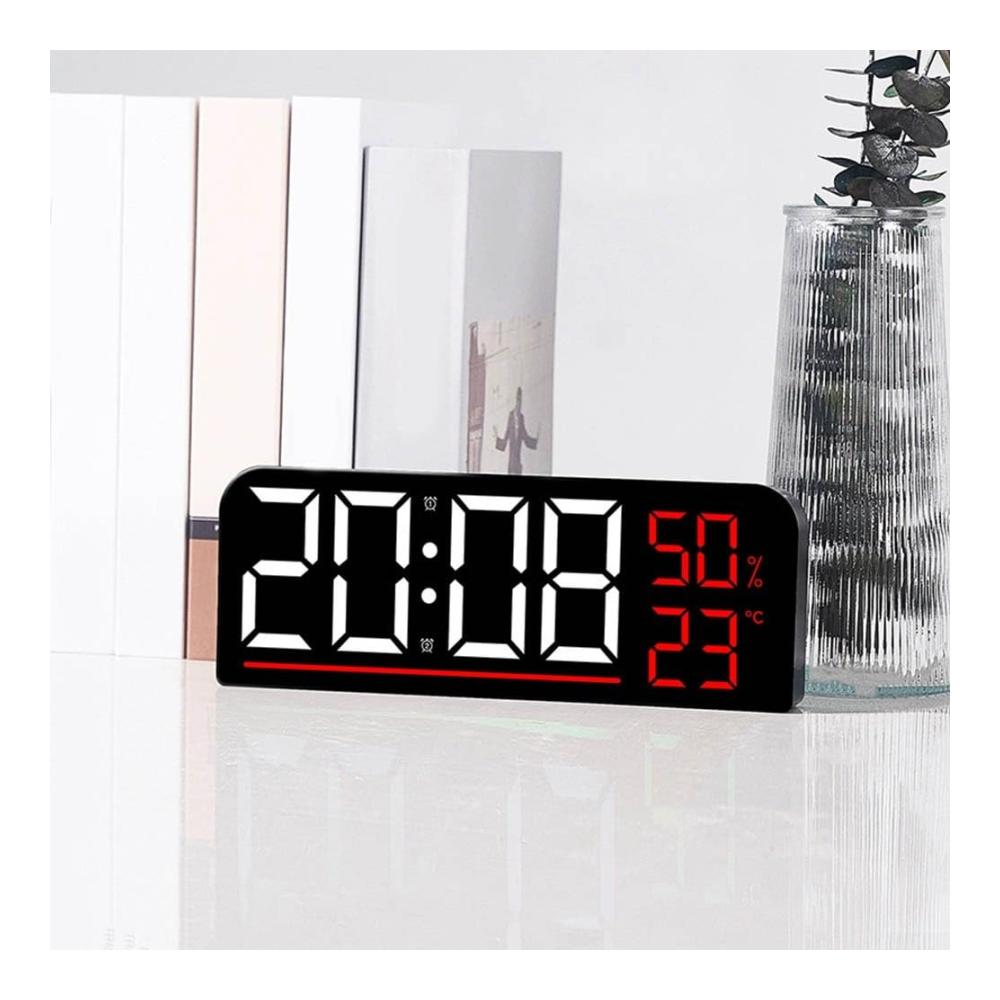 Moderne Wanduhr mit großem LED-Display | Digitale Uhr mit Wecker Temperatur & Luftfeuchtigkeit | Ideal für Zuhause Schlafzimmer Küche Fitnessstudio & Büro | Stil