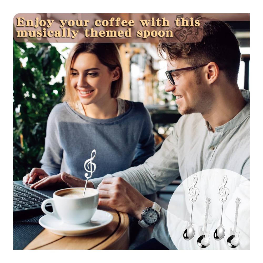 Entdecken Sie den Klang des Kaffeegenusses! Gitarre Kaffeelöffel Set - Edelstahl Teelöffel mit Musiknote Design - Perfektes Geschenk für Musiker - Ideal für Tee Kaffee Desserts und mehr - Einzigartige Dekoration für jeden Drink - Bringen Sie Rhythmus in Ihre Kaffeepause