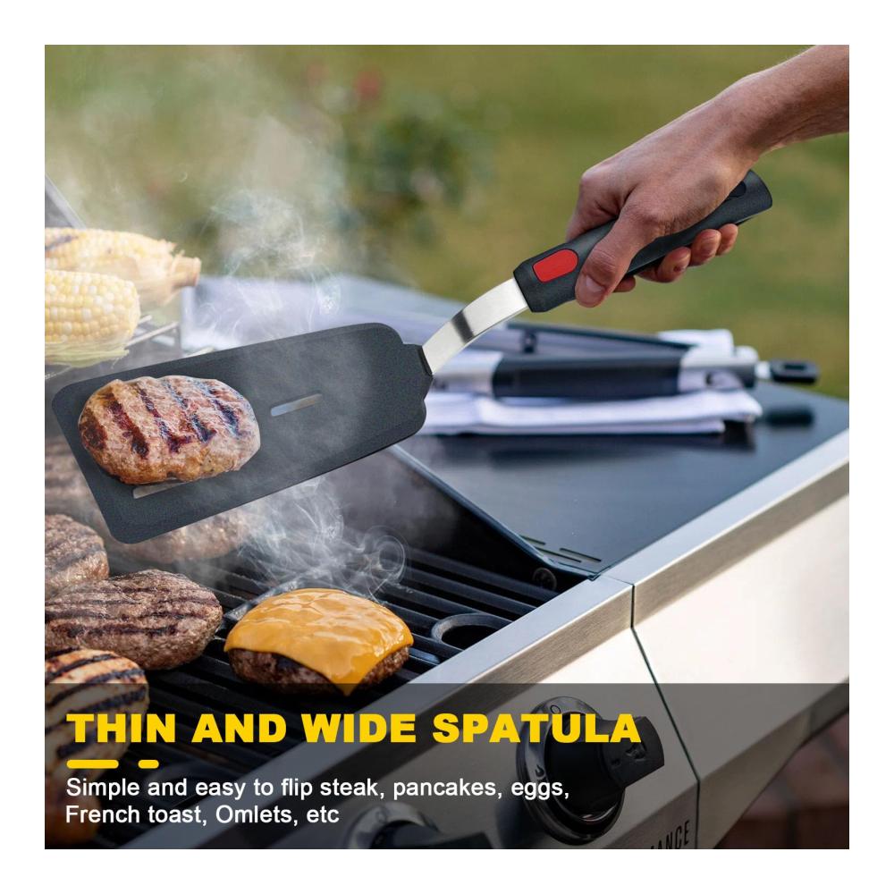 2er Set Premium Silikon Spachtel für perfekte Pfannengerichte - Ideal für Spiegeleier Pfannkuchen Fisch Burger-Patties und mehr (Schwarz) - Küchenh