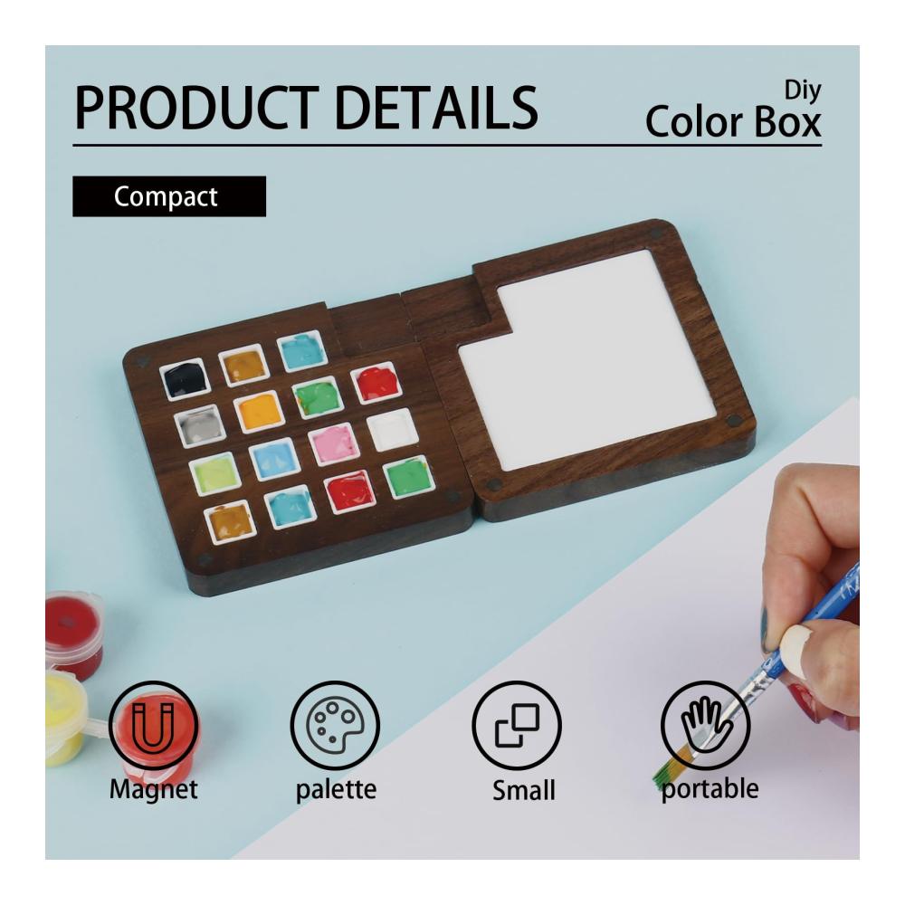 Personalisierter Malkasten mit eingraviertem Namen - Tragbare Aquarellpalette aus Holz für Künstler - Skizzenbuch-Palettenbox für individuelle Kunstwerke - Hochwertige Farben und Pinsel enthalten