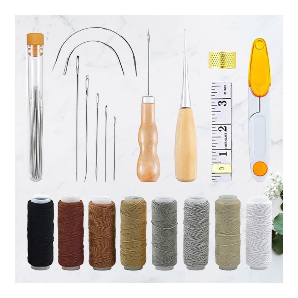 Entdecken Sie Kreativität! 2 Nähsets mit Farbwerkzeugen Fingerhut Lederstanzer & mehr. Perfekt für Heimfaden & Handwerksprojekte. Hergestellt für präzises Nähen mit Gewachsten Sattelnadeln & Arbeitsgriff. Alles was Sie für Ihre Nähkunst brauchen