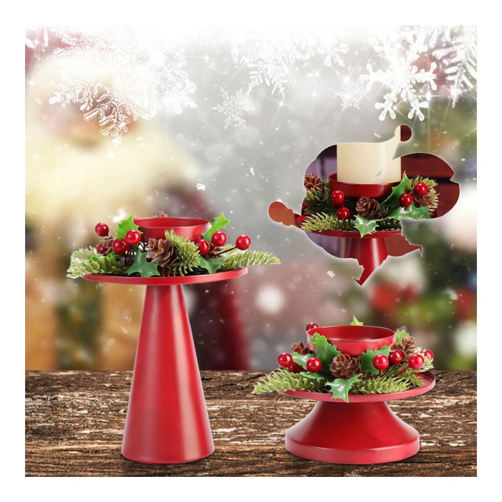 Stilvolles Set mit 2 roten Weihnachtskranz-Kerzenhaltern in Glas für festliche Anlässe | Dekorative Kerzenständer für Hochzeiten Feiertage & mehr