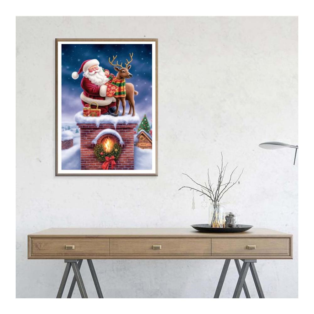 DIY Diamond Painting Zubehör Weihnachtsmann & Elch Set | 5D Diamant Malerei Bilder Kit mit Crystal Rhinestone | Dekoration für Wand & Zuhause | 30x40cm