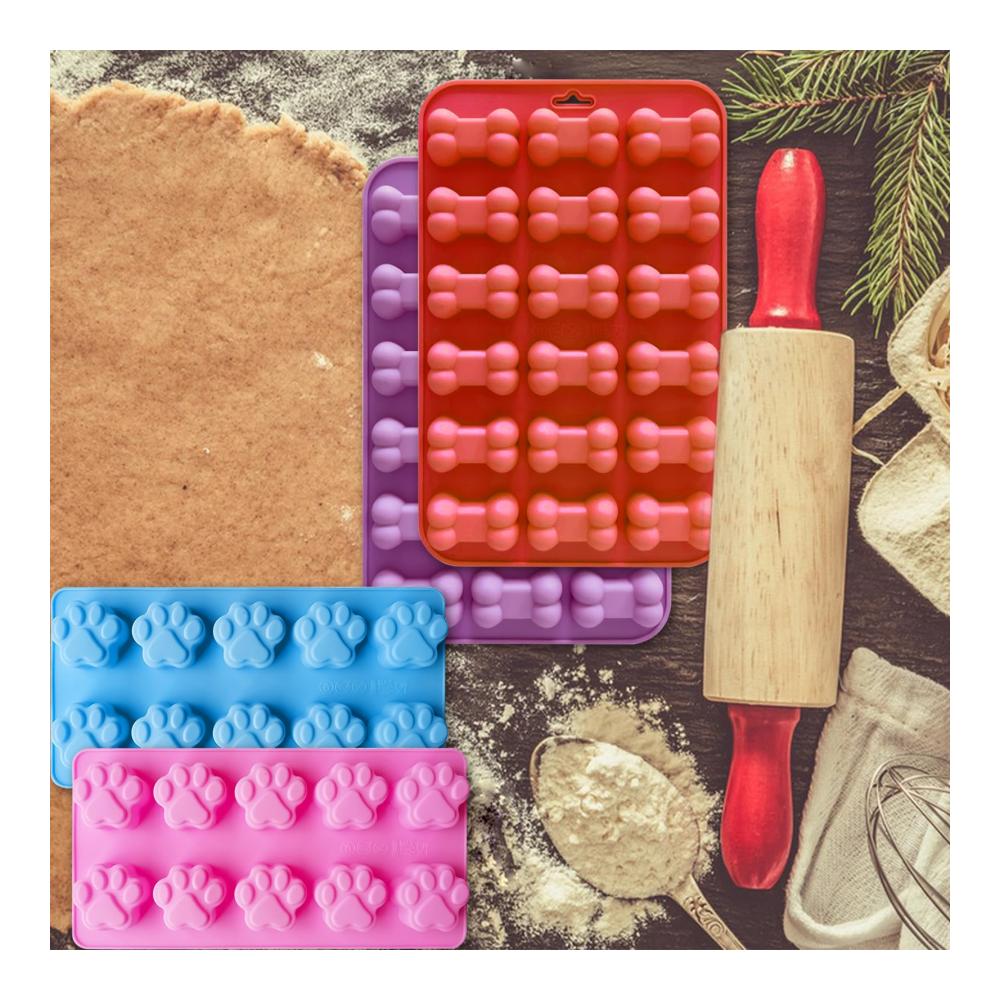 Premium Backunterlagen Set 4-teilige Hundeleckerli Silikonformen mit Katzenpfoten- und Hundeknochen-Design - Antihaftendes Backzubehör für selbstgemachte Hundekekse und Leckerlis