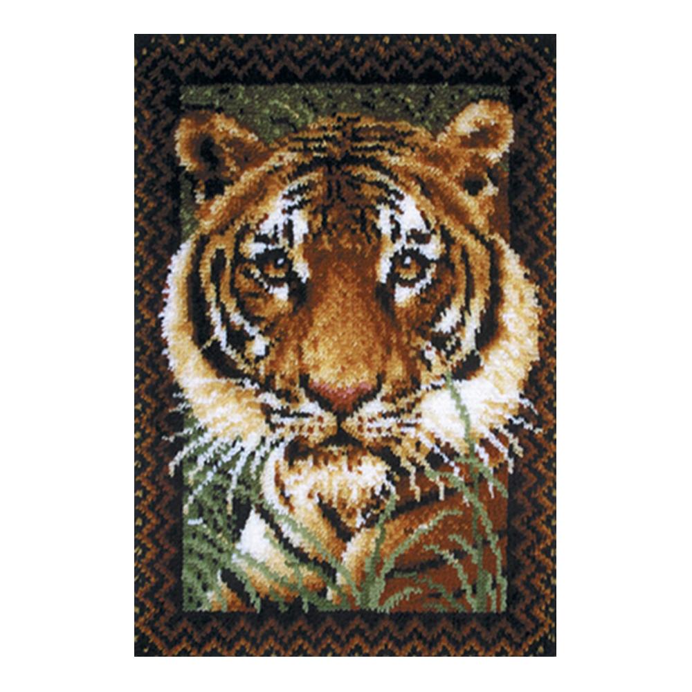 DIY Knüpf-Sets Latch Hook Kit mit Tiger-Motiv für Erwachsene und Kinder - Komplettes Handarbeit-Set zum Selber Knüpfen von Teppichen und Kissen 85x63cm